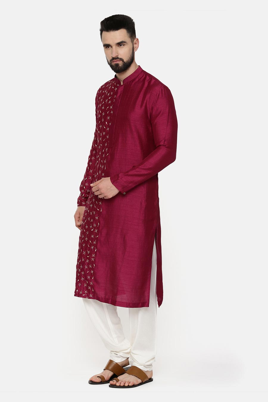 Wine Hand-Embroidered Kurta Set