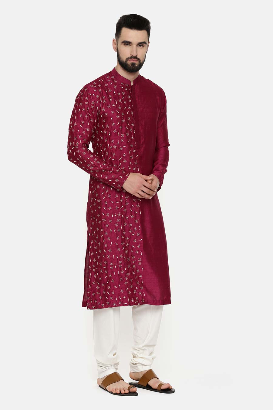 Wine Hand-Embroidered Kurta Set