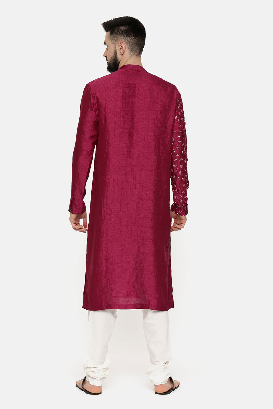 Wine Hand-Embroidered Kurta Set