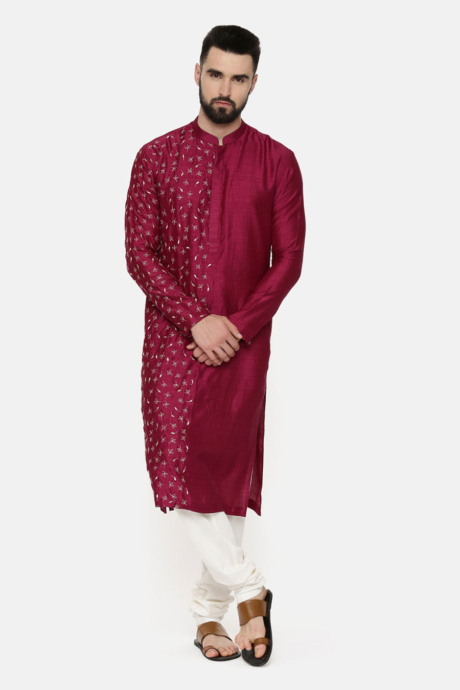 Wine Hand-Embroidered Kurta Set