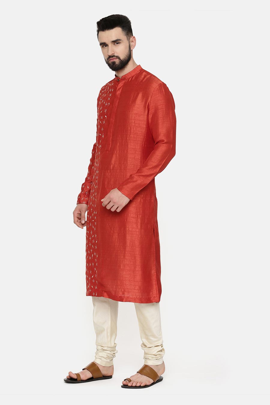 Rust Orange Hand-Embroidered Kurta Set