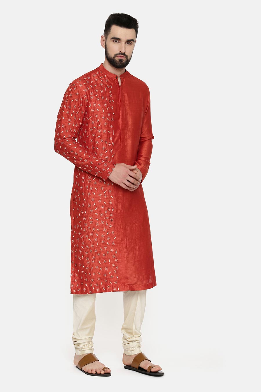 Rust Orange Hand-Embroidered Kurta Set