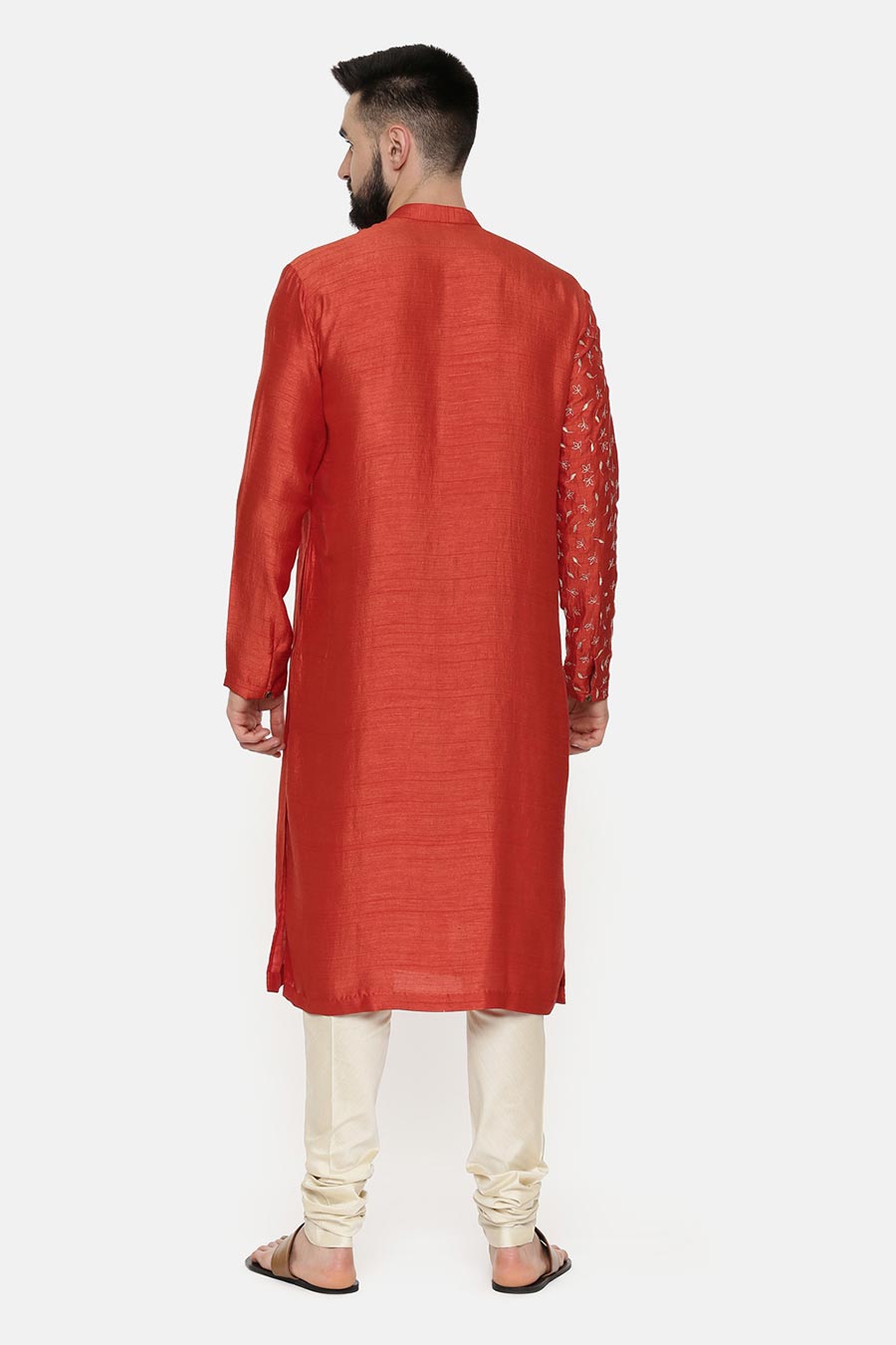 Rust Orange Hand-Embroidered Kurta Set