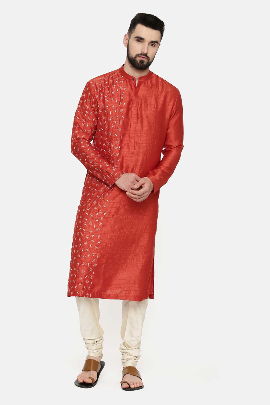 Rust Orange Hand-Embroidered Kurta Set