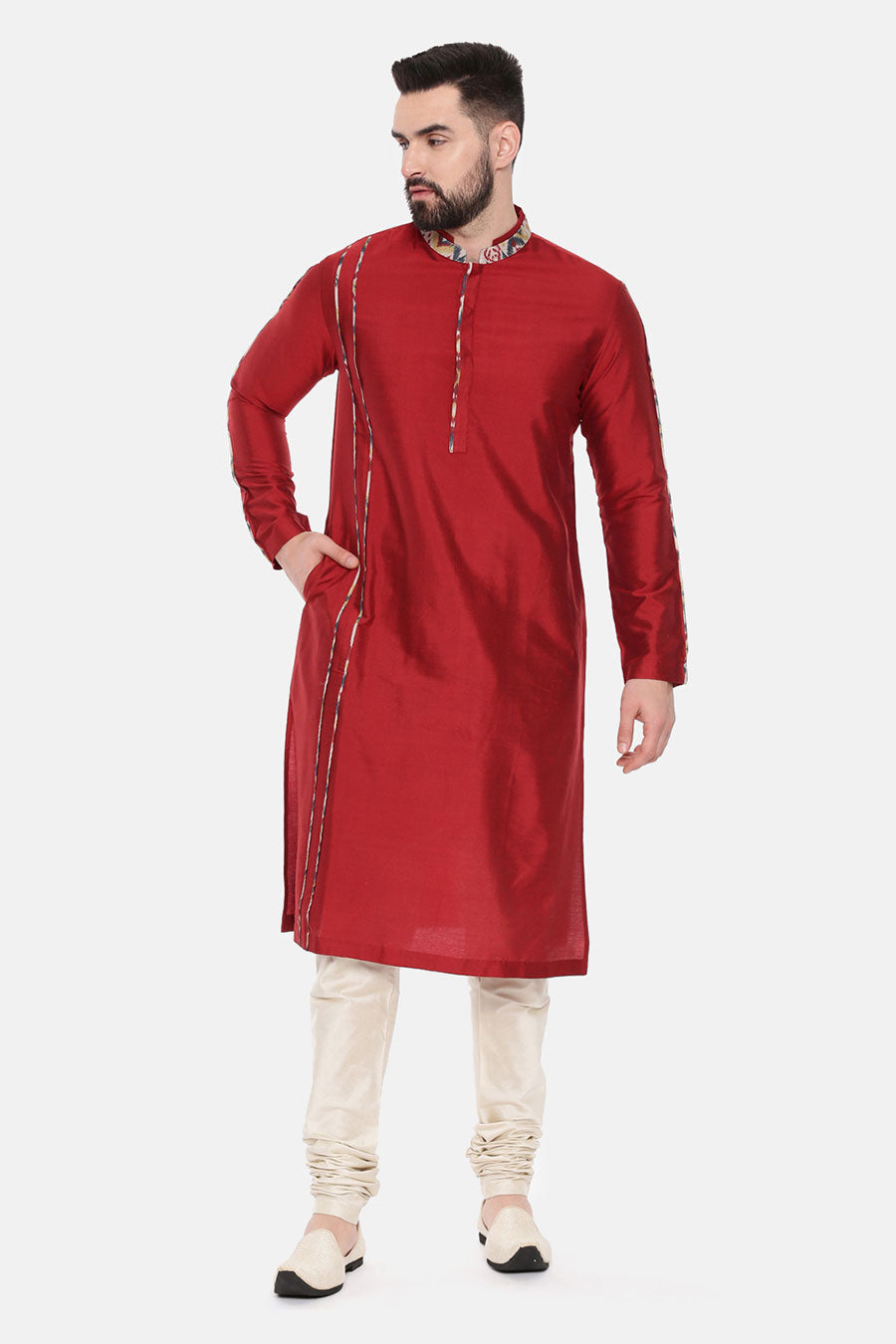 Red Printed Detailing Kurta Set