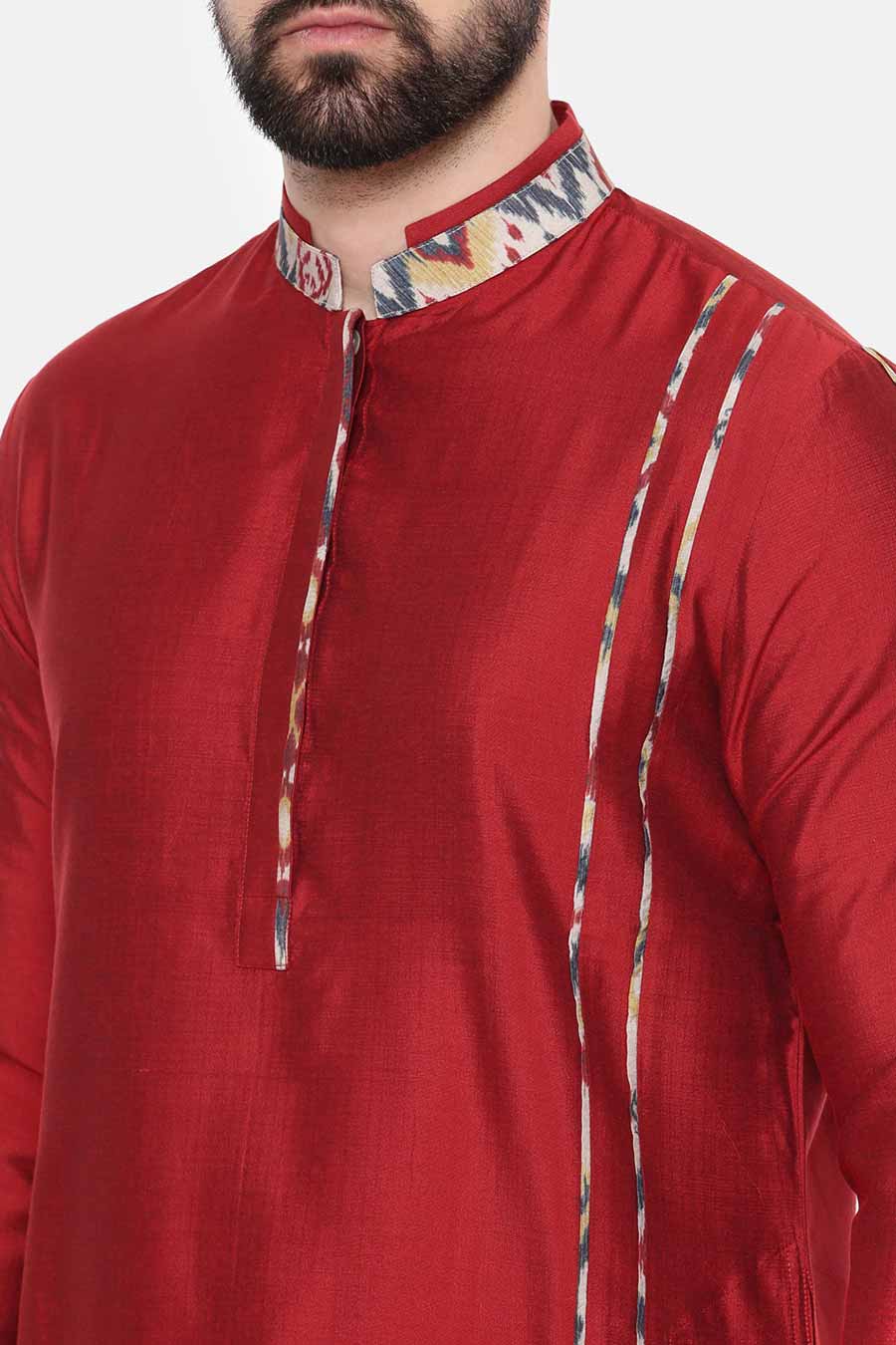 Red Printed Detailing Kurta Set