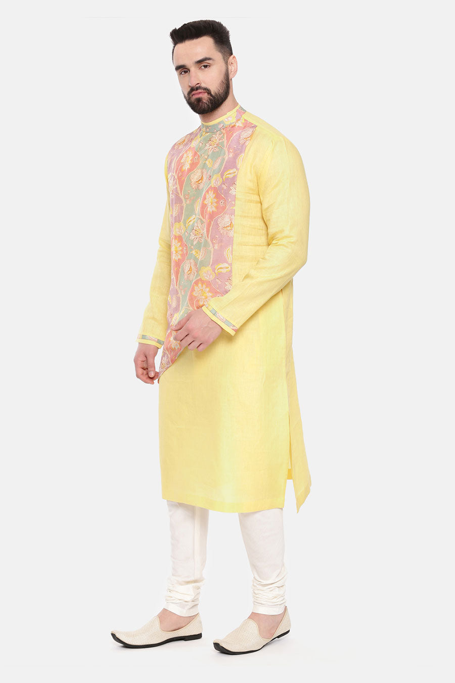 Yellow Printed Panel Kurta Set