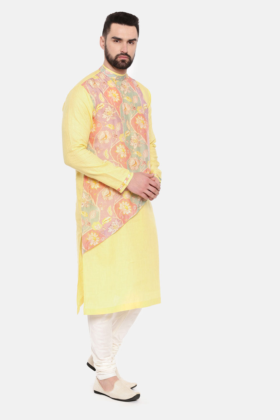 Yellow Printed Panel Kurta Set