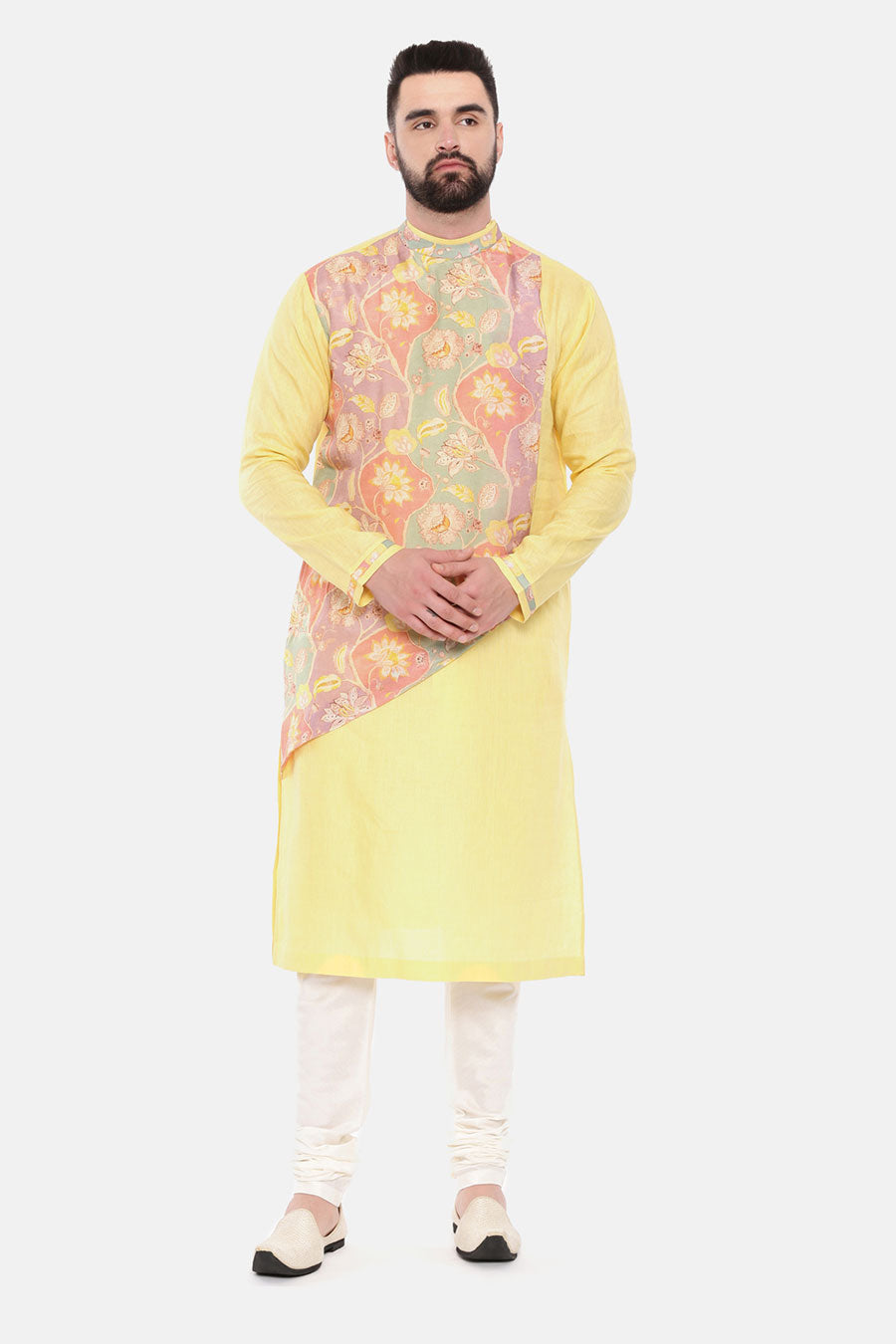 Yellow Printed Panel Kurta Set