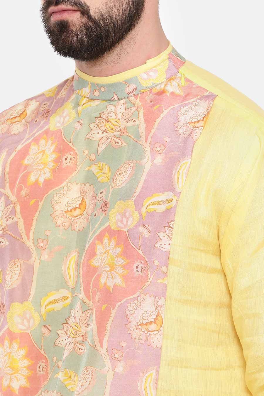 Yellow Printed Panel Kurta Set