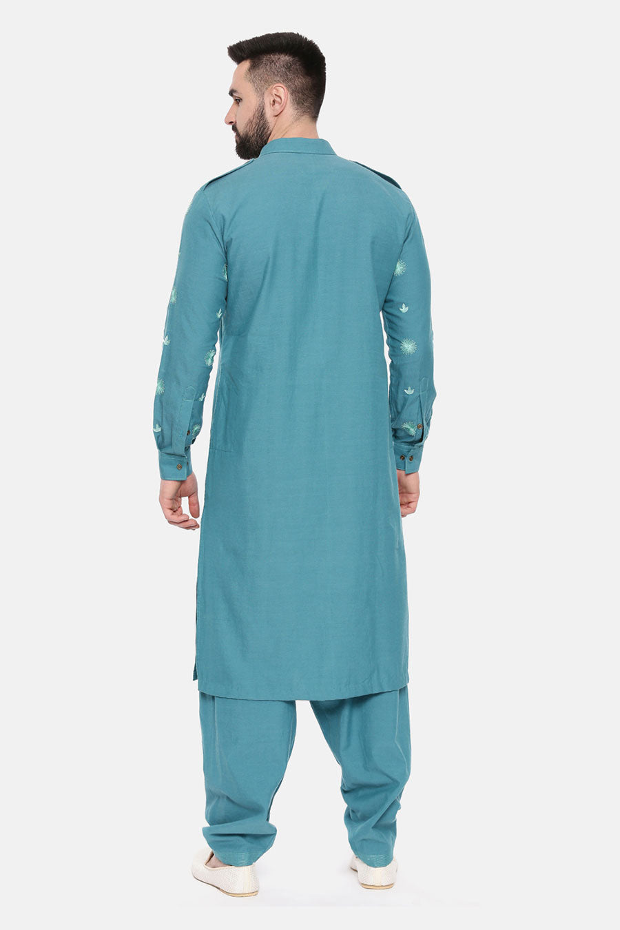 Blue Embroidered Pathani Kurta Set