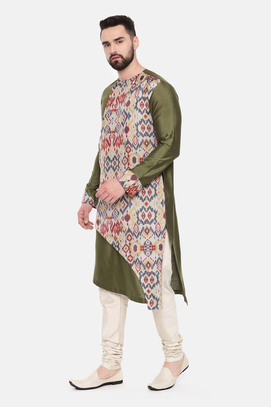 Mehandi Green Printed Panel Kurta Set