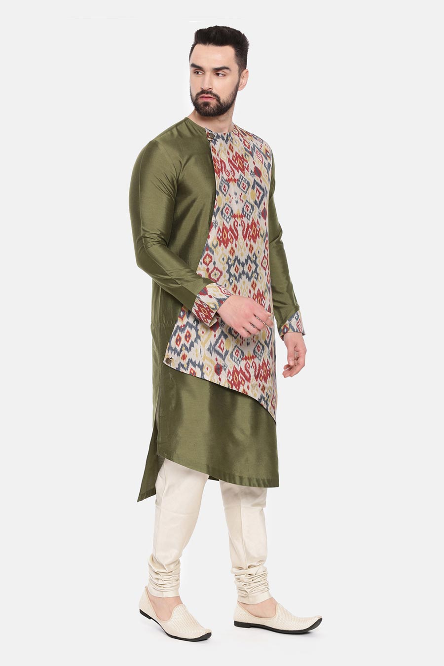 Mehandi Green Printed Panel Kurta Set