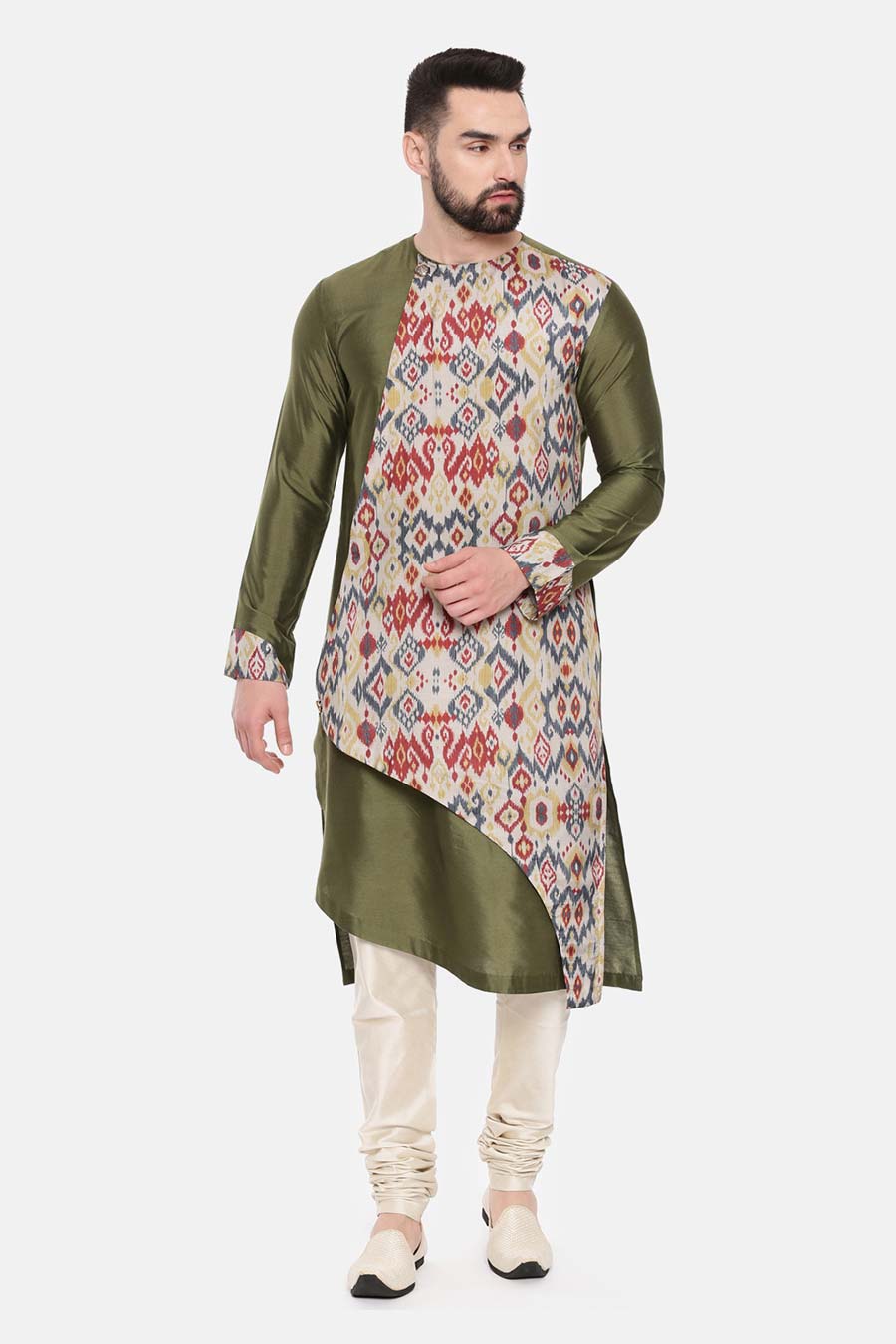 Mehandi Green Printed Panel Kurta Set