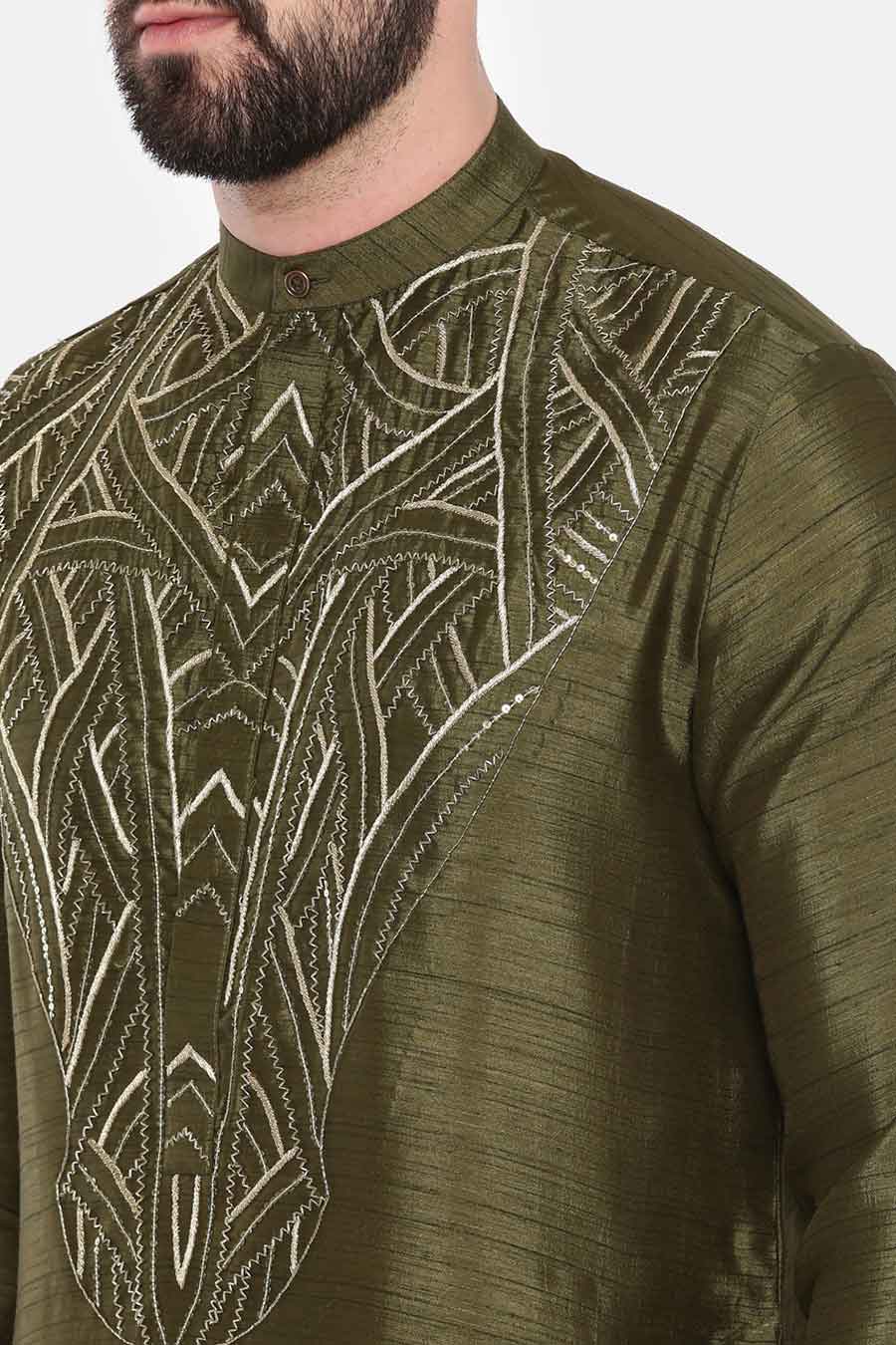 Green Embroidered Kurta Set