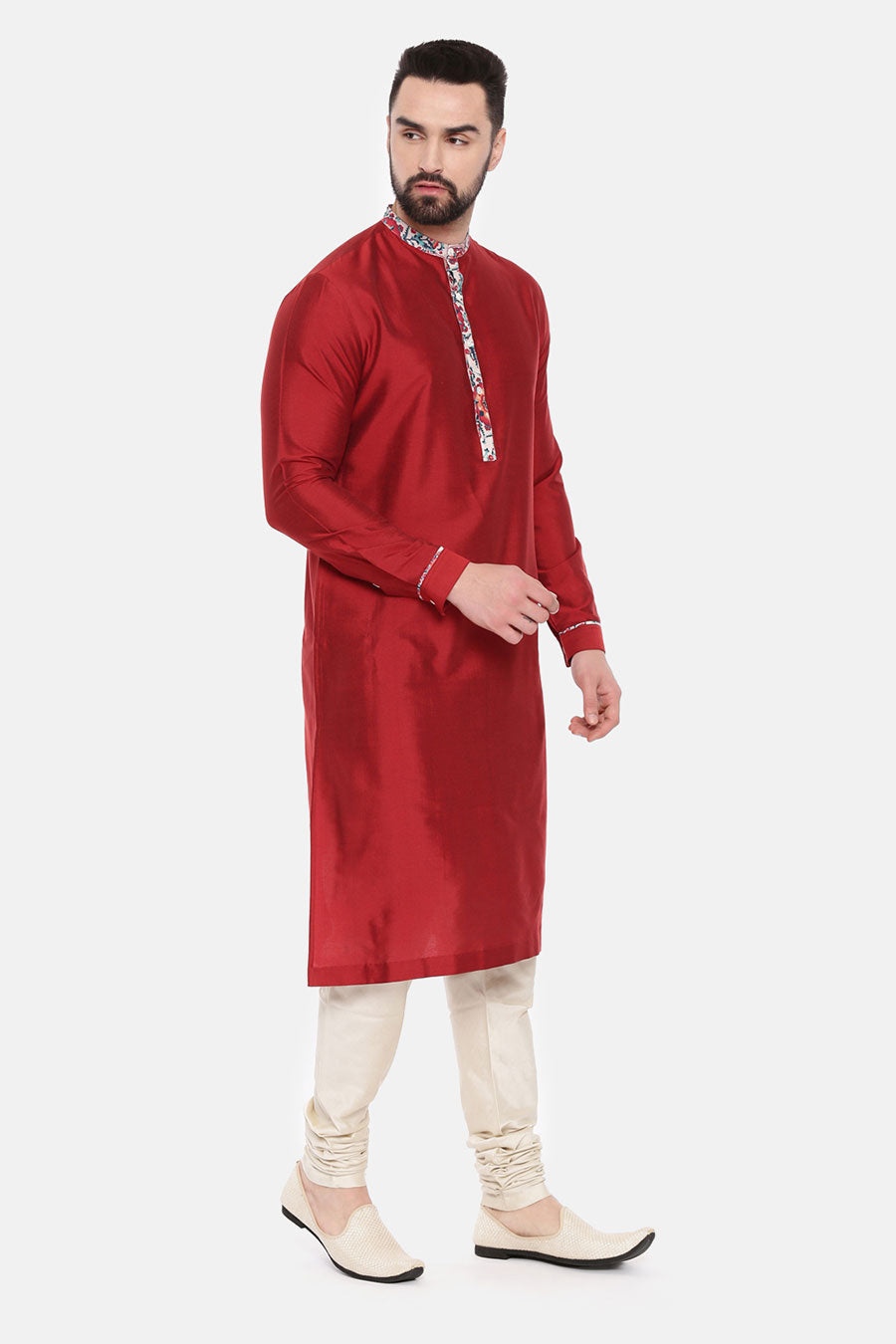 Red Printed Collar Kurta Set