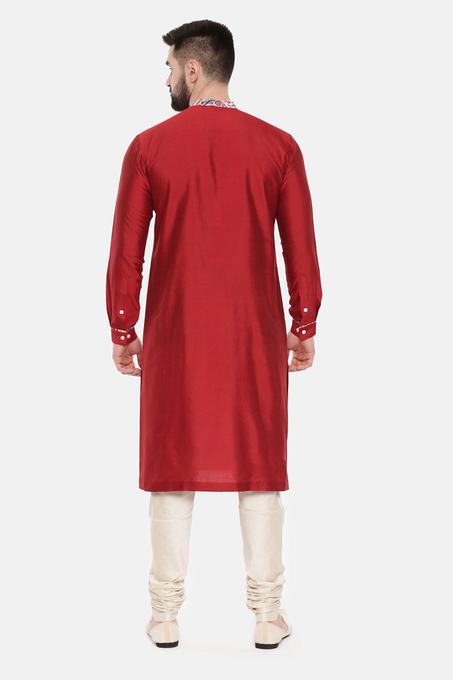 Red Printed Collar Kurta Set