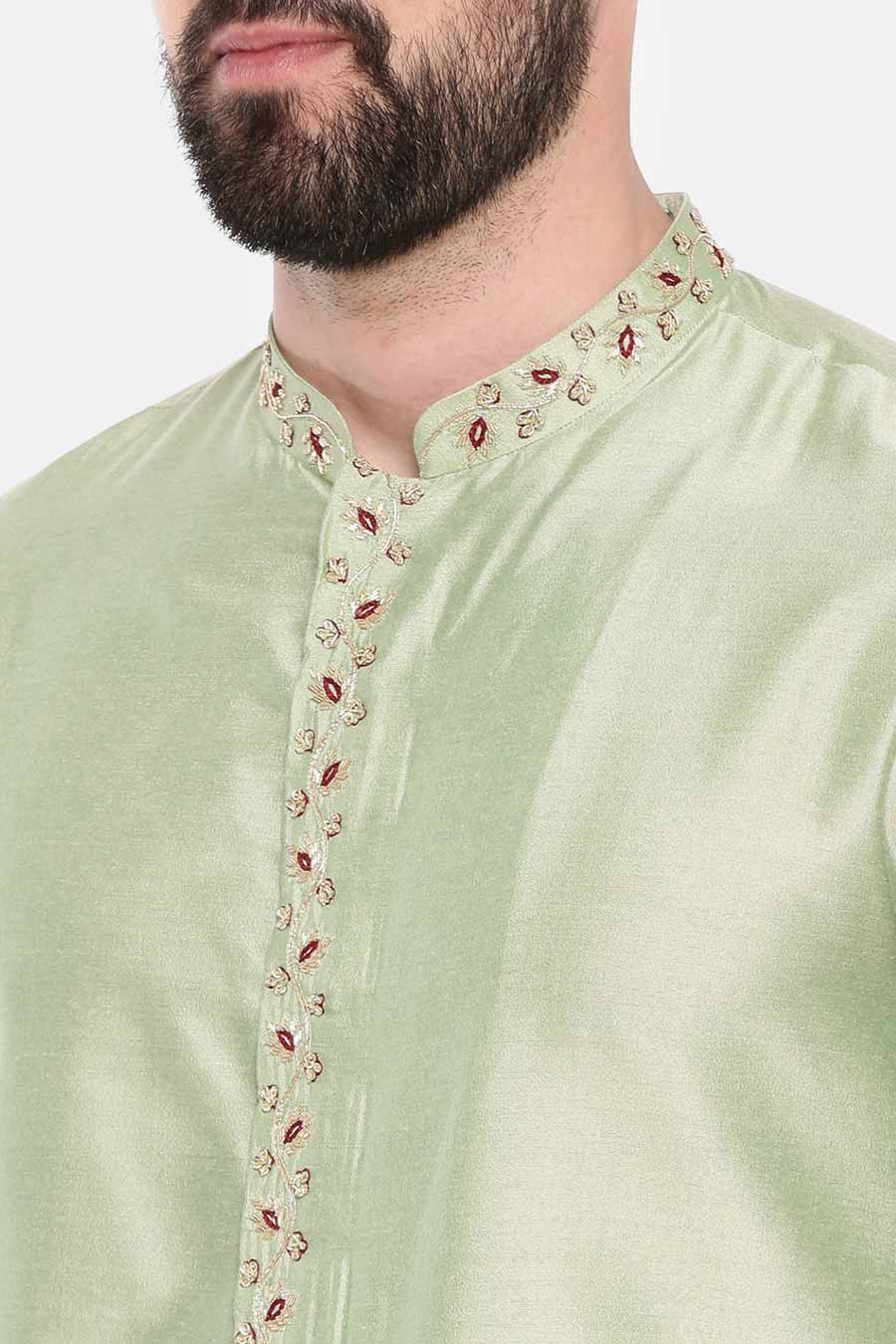 Pista Green Embroidered Kurta Set