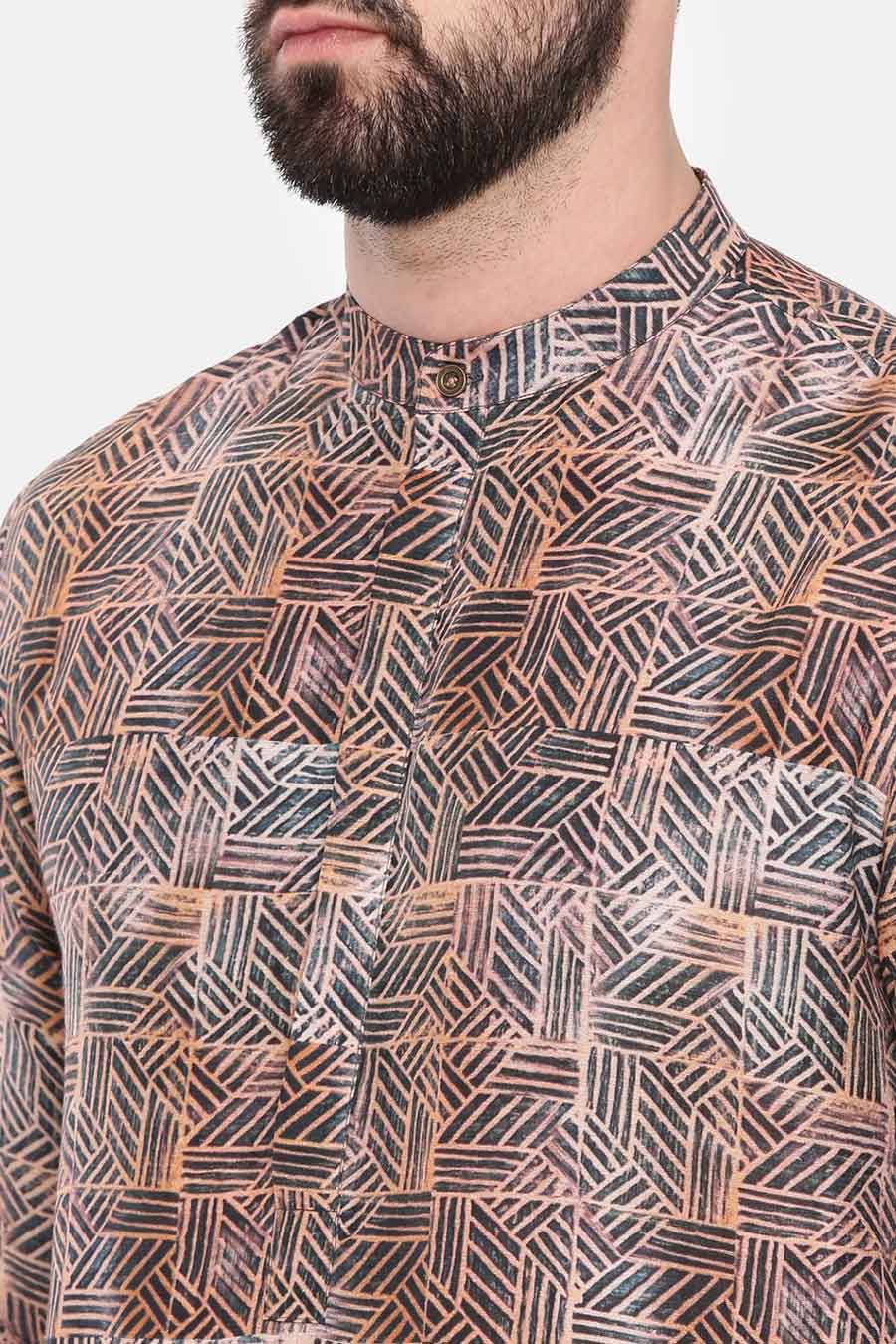 Brown Printed Kurta Set