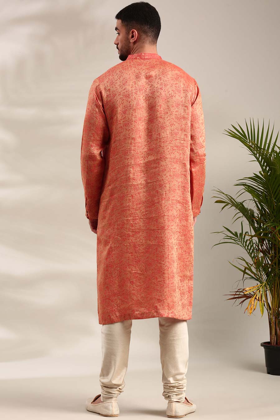 Orange Jacquard Kurta Set