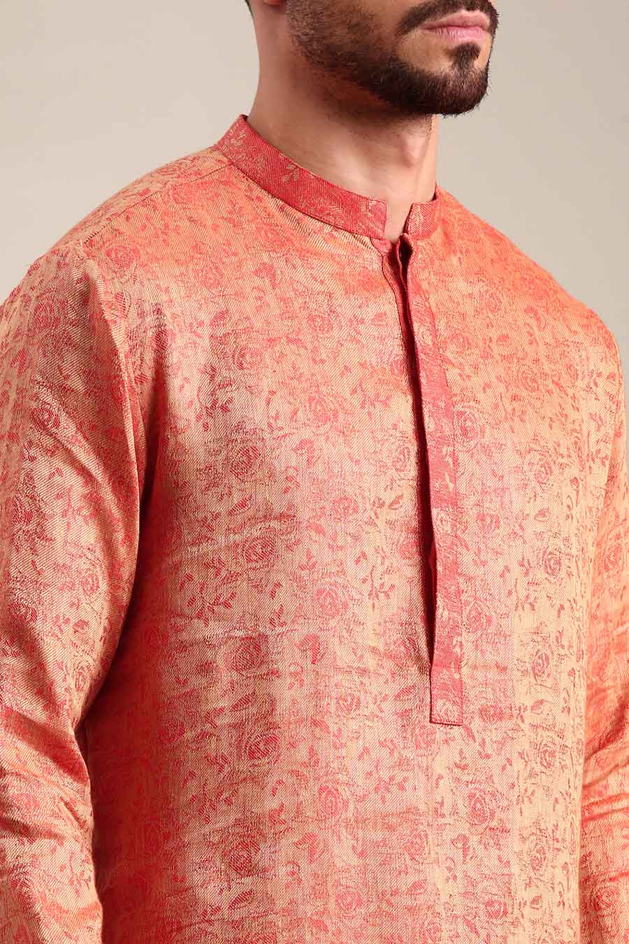 Orange Jacquard Kurta Set