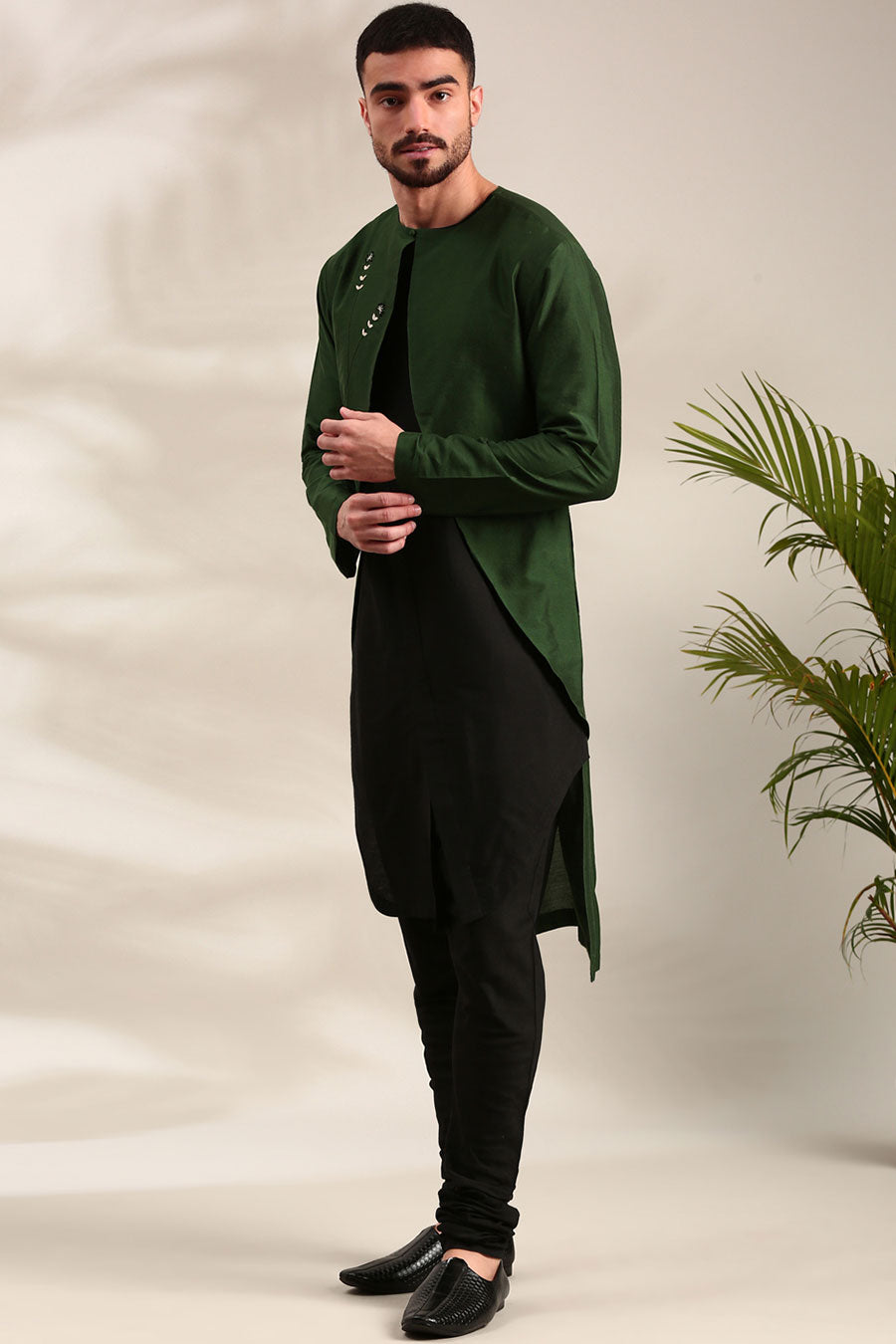 Green & Black Overlap Kurta Set