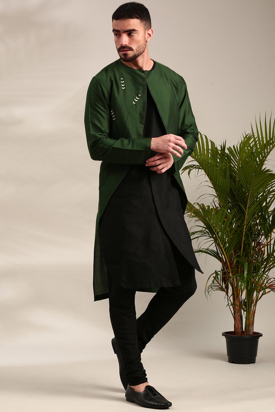 Green & Black Overlap Kurta Set