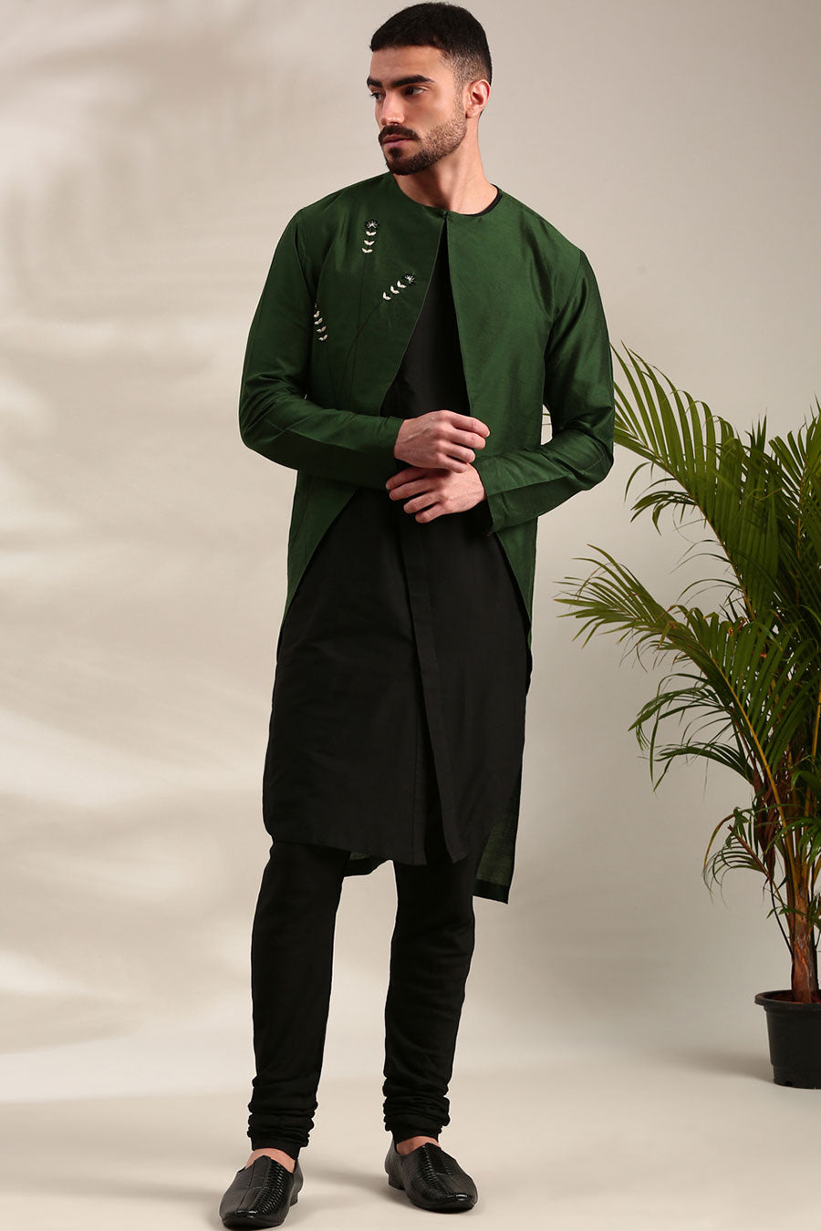 Green & Black Overlap Kurta Set