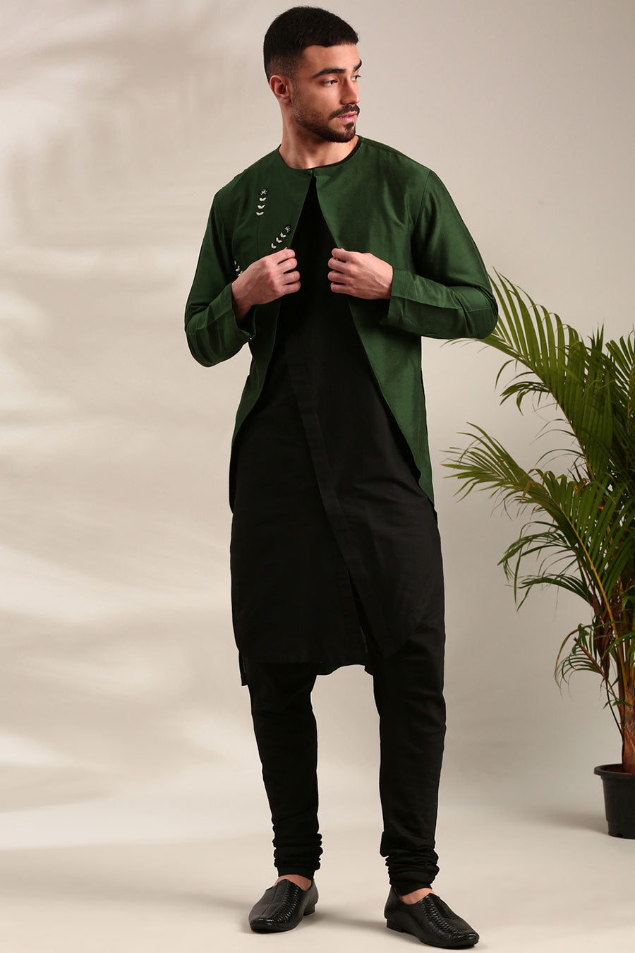 Green & Black Overlap Kurta Set