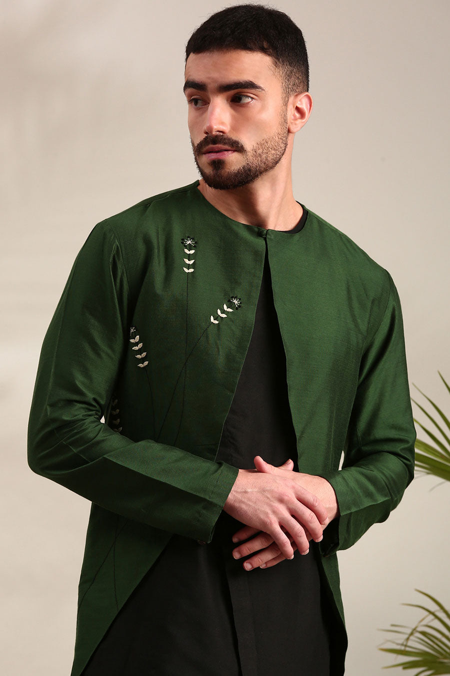 Green & Black Overlap Kurta Set