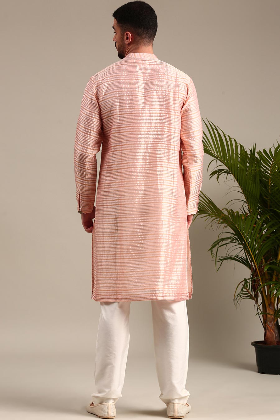 Peach Chanderi Striped Kurta Set