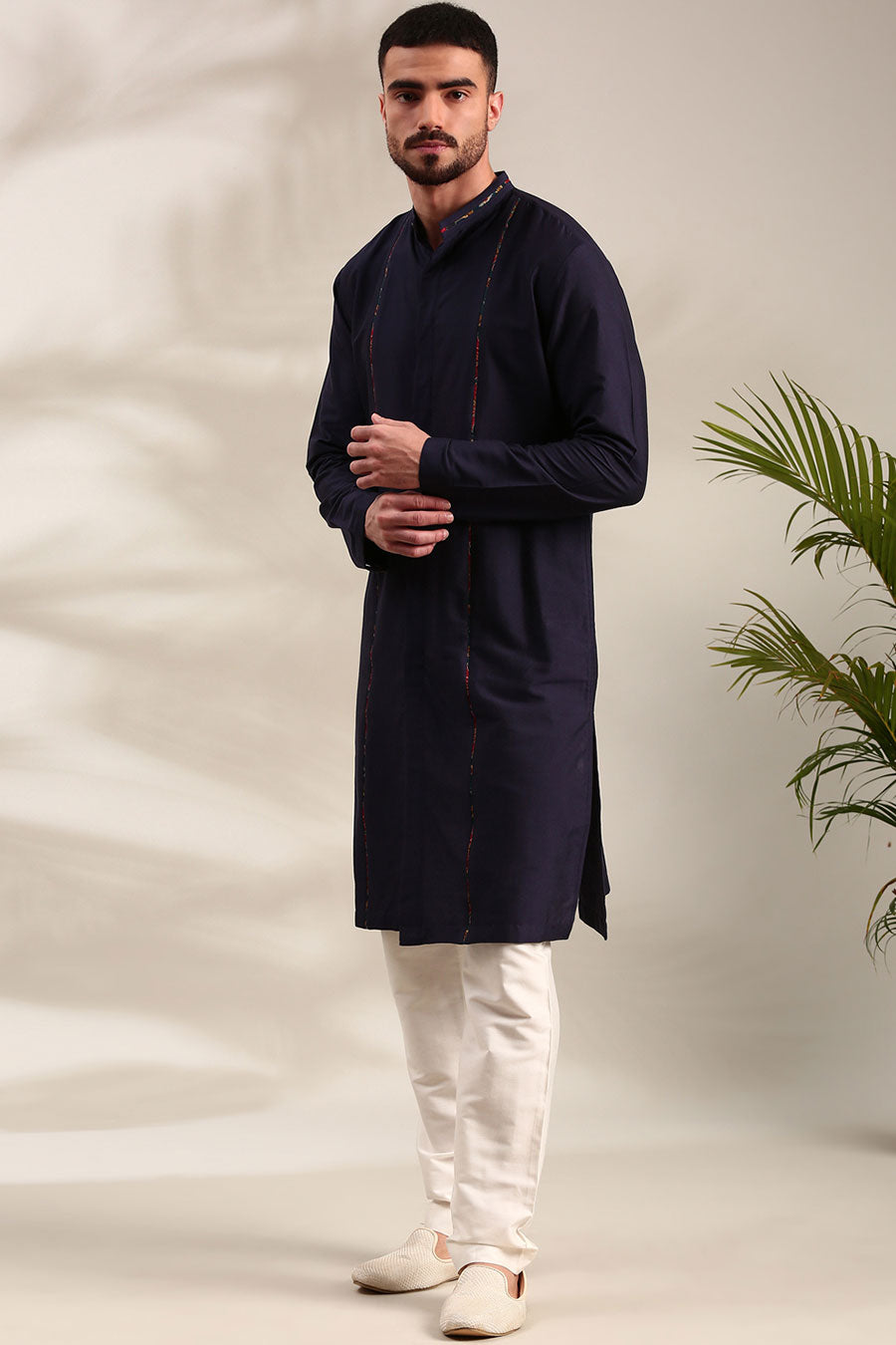 Navy Blue Cotton Silk Kurta Set