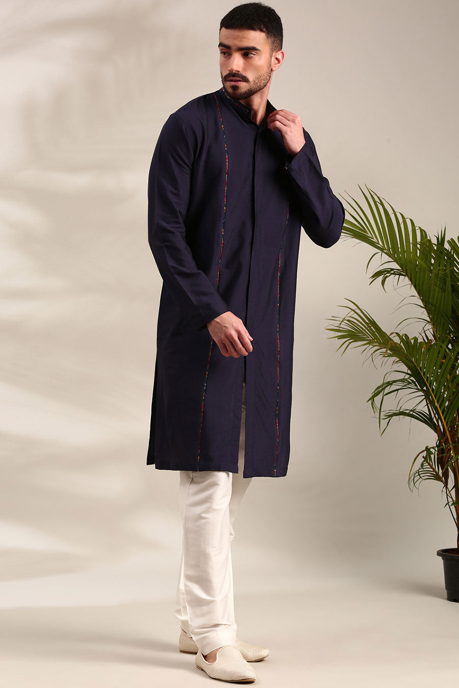 Navy Blue Cotton Silk Kurta Set