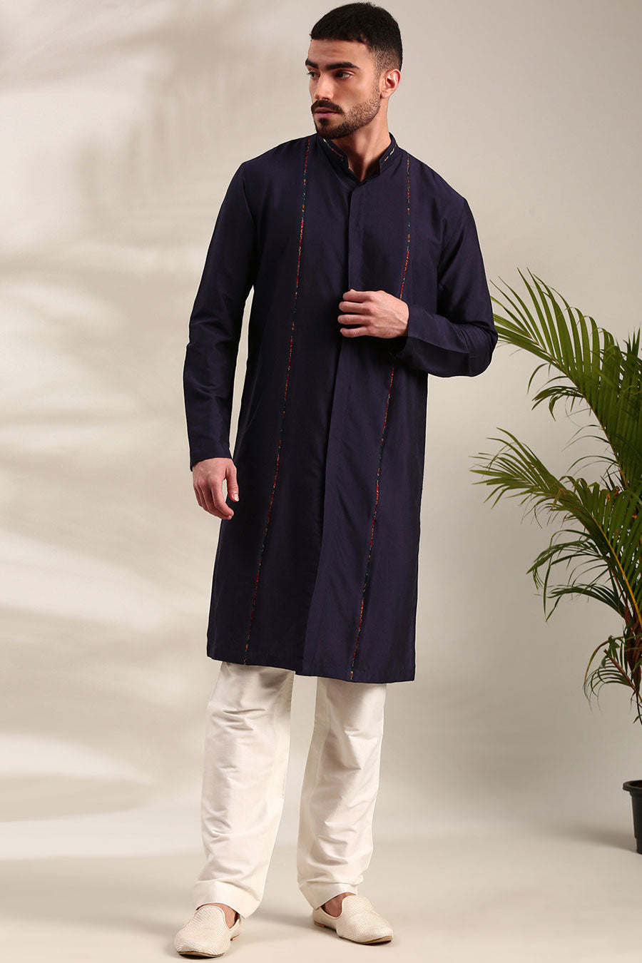 Navy Blue Cotton Silk Kurta Set