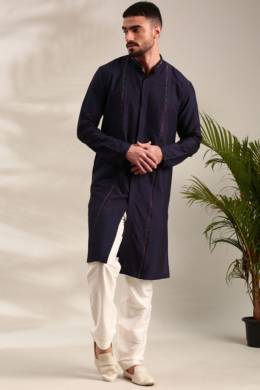 Navy Blue Cotton Silk Kurta Set