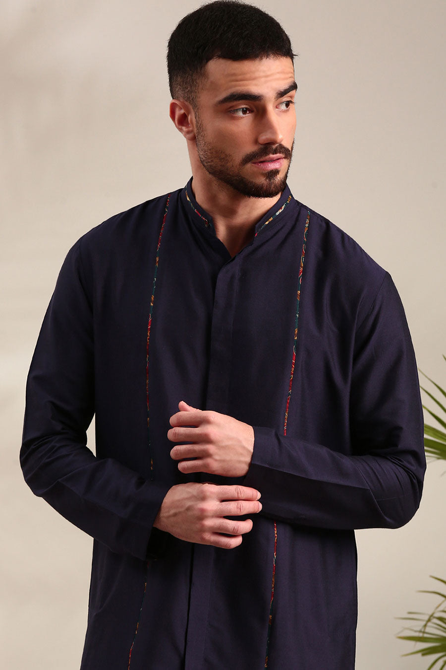 Navy Blue Cotton Silk Kurta Set