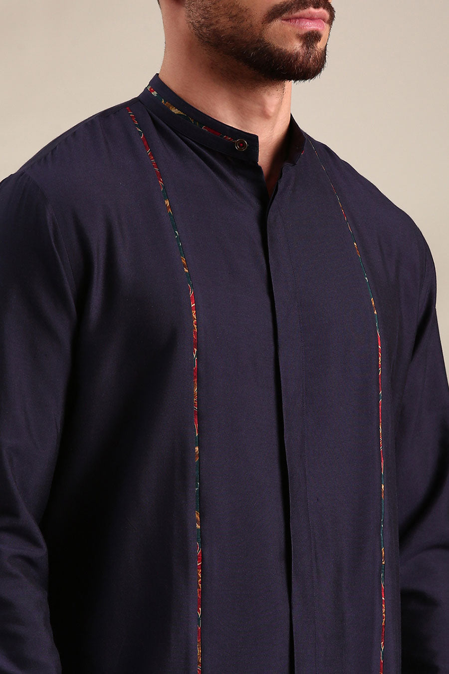 Navy Blue Cotton Silk Kurta Set