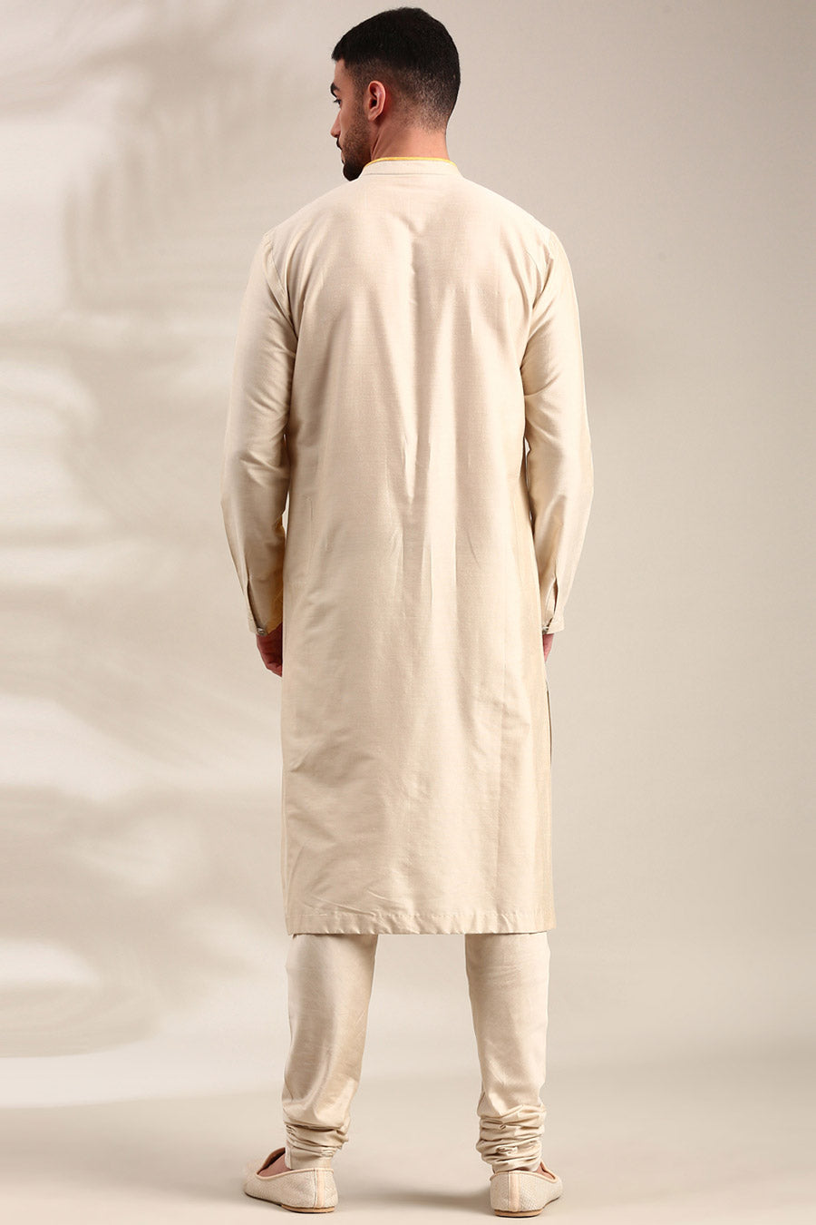 Beige & Yellow Linen Panelled Kurta Set