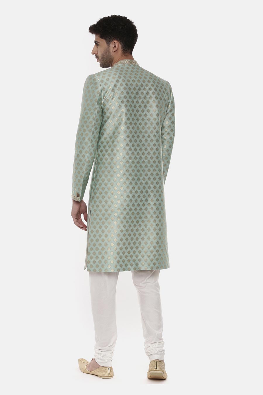 Green Jacquard Embroidered Sherwani Set