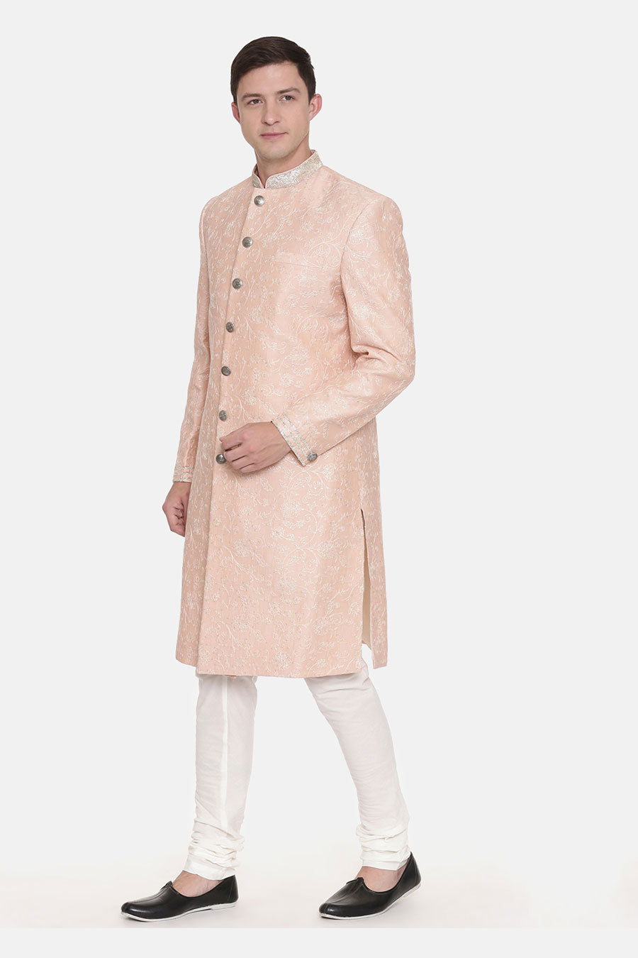 Pink Chanderi Embroidered Sherwani Set