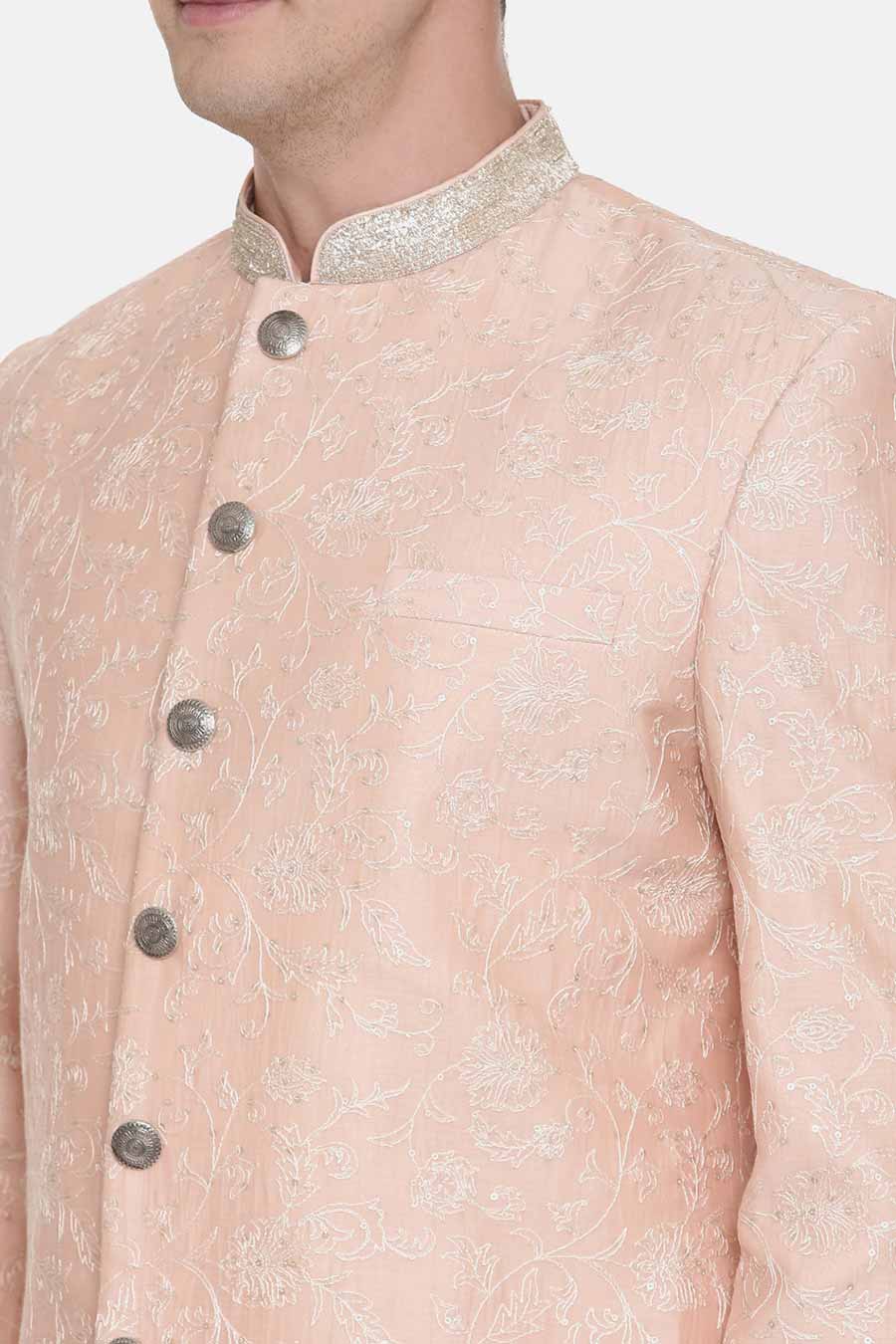 Pink Chanderi Embroidered Sherwani Set