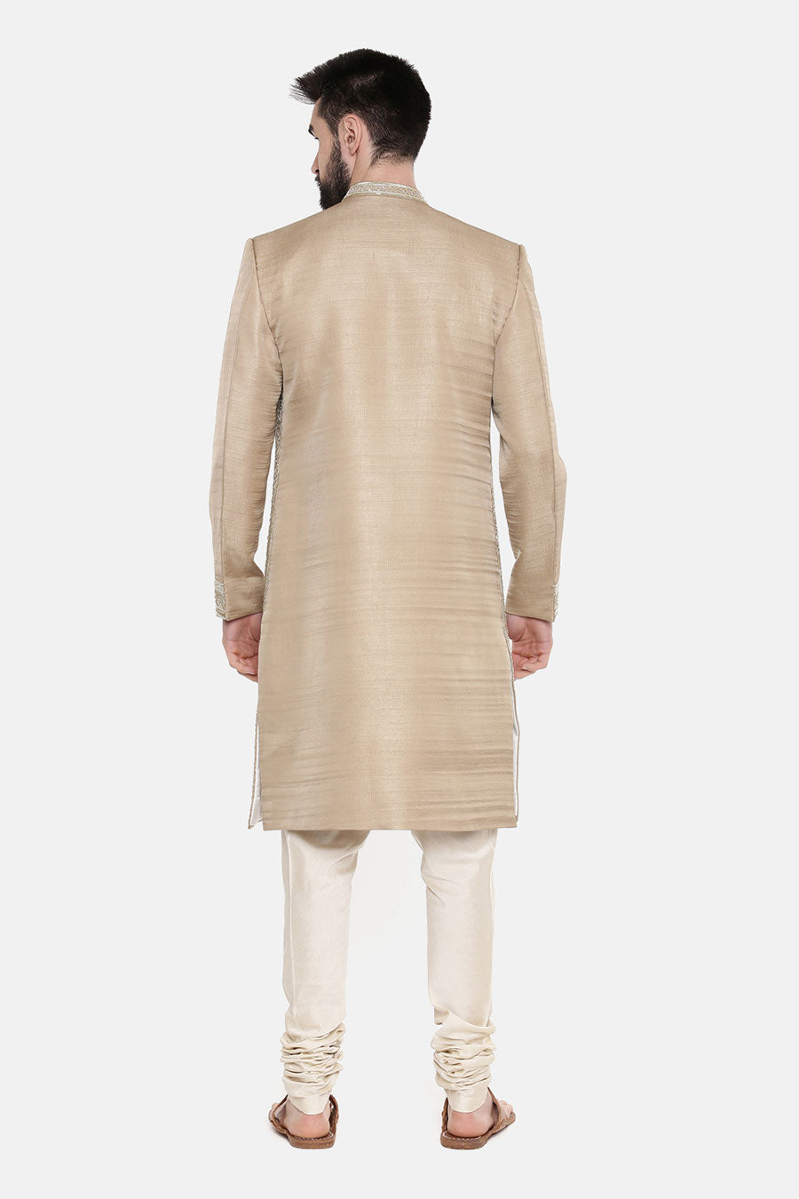 Beige Hand-Embroidered Sherwani Set