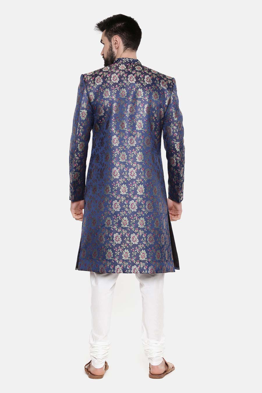 Blue Banaras Brocade Sherwani Set