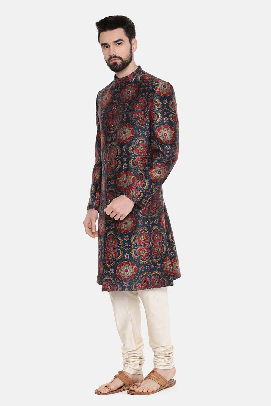 Teal Green Printed Sherwani Set