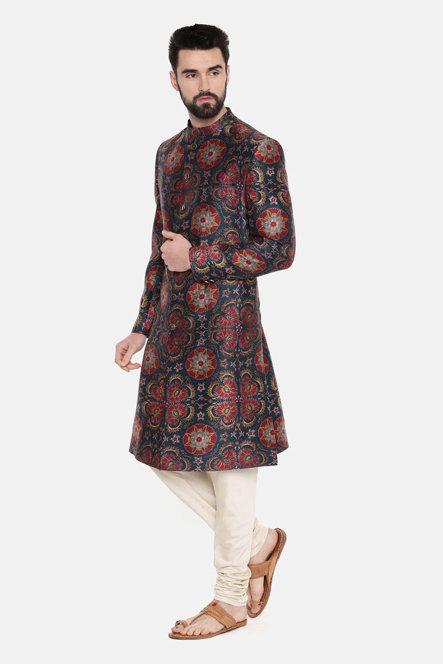 Teal Green Printed Sherwani Set