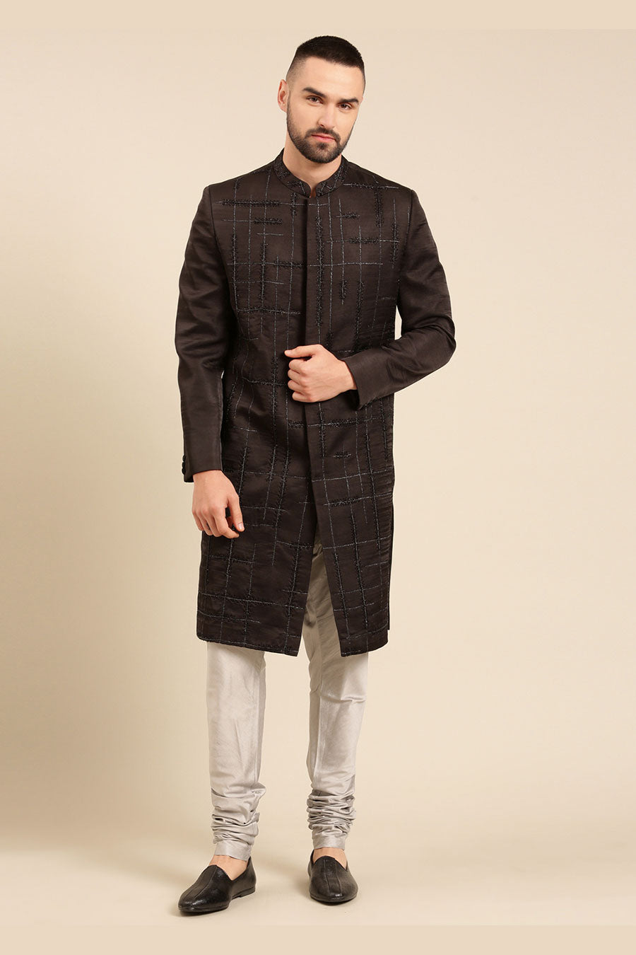 Black Hand-Embroidered Sherwani Set