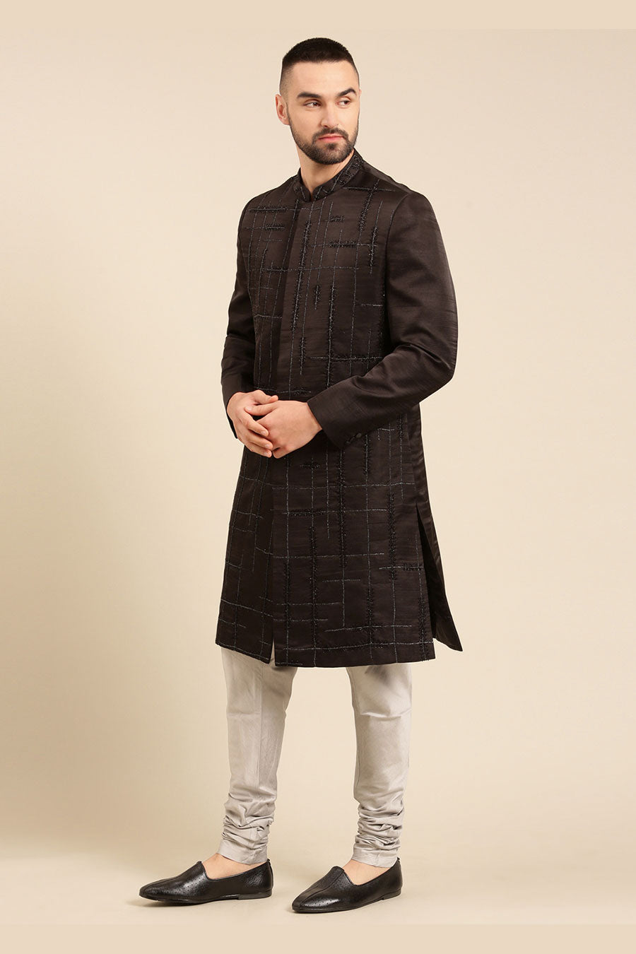 Black Hand-Embroidered Sherwani Set