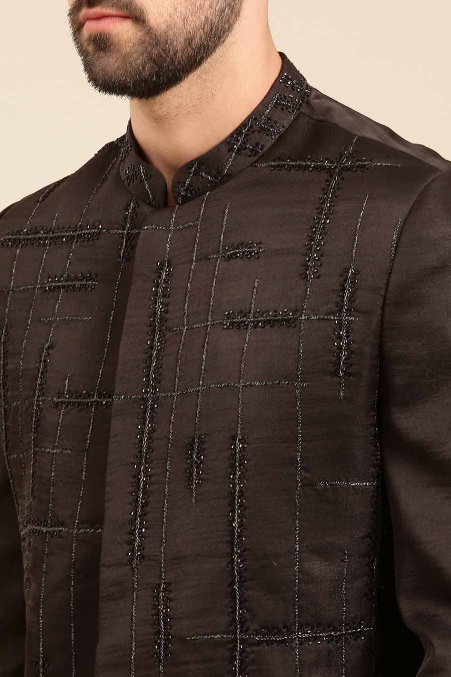 Black Hand-Embroidered Sherwani Set