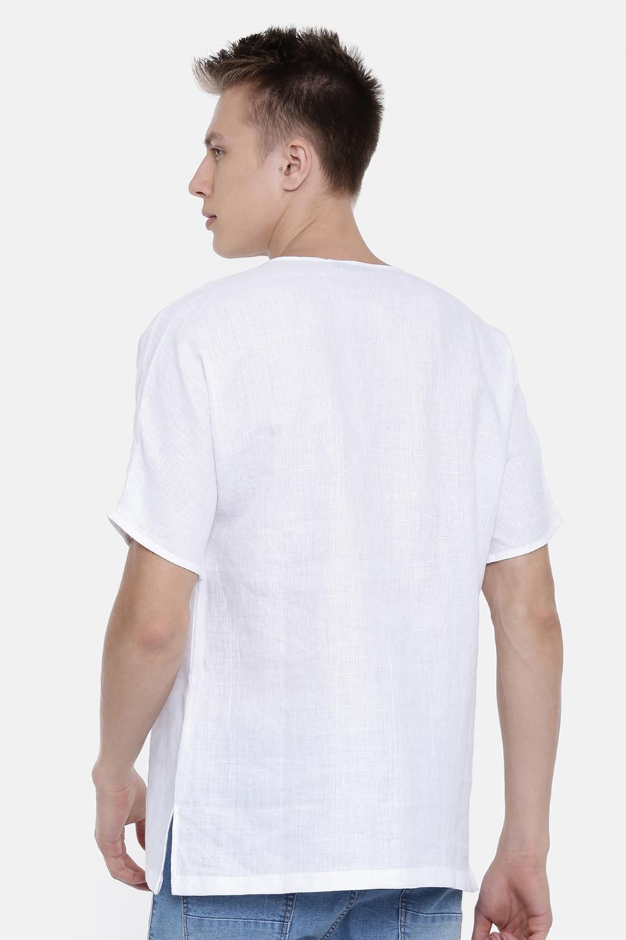 White Linen Overlap Short Kurta