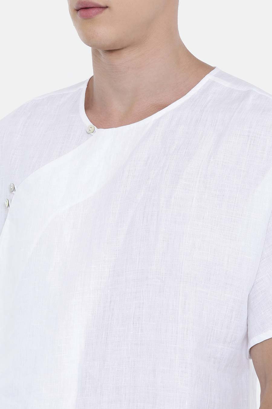 White Linen Overlap Short Kurta